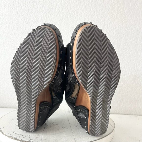 Lane Boots LEXINGTON Womens Black Wedges 9 Western Sandals Cowgirl Wooden Heel - Picture 8 of 11